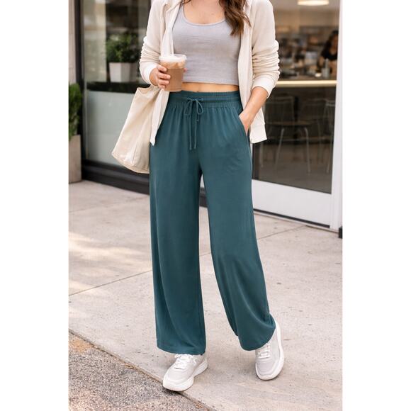 Lou & Grey Pants - Lou & Grey NWT Teal Wide Leg Drawstring Lounge Pants Size L 30” Inseam